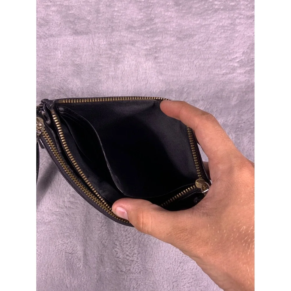 Coach Wristlet Wallet OS Black Leather Gold-tone Hardware Textured Exterior